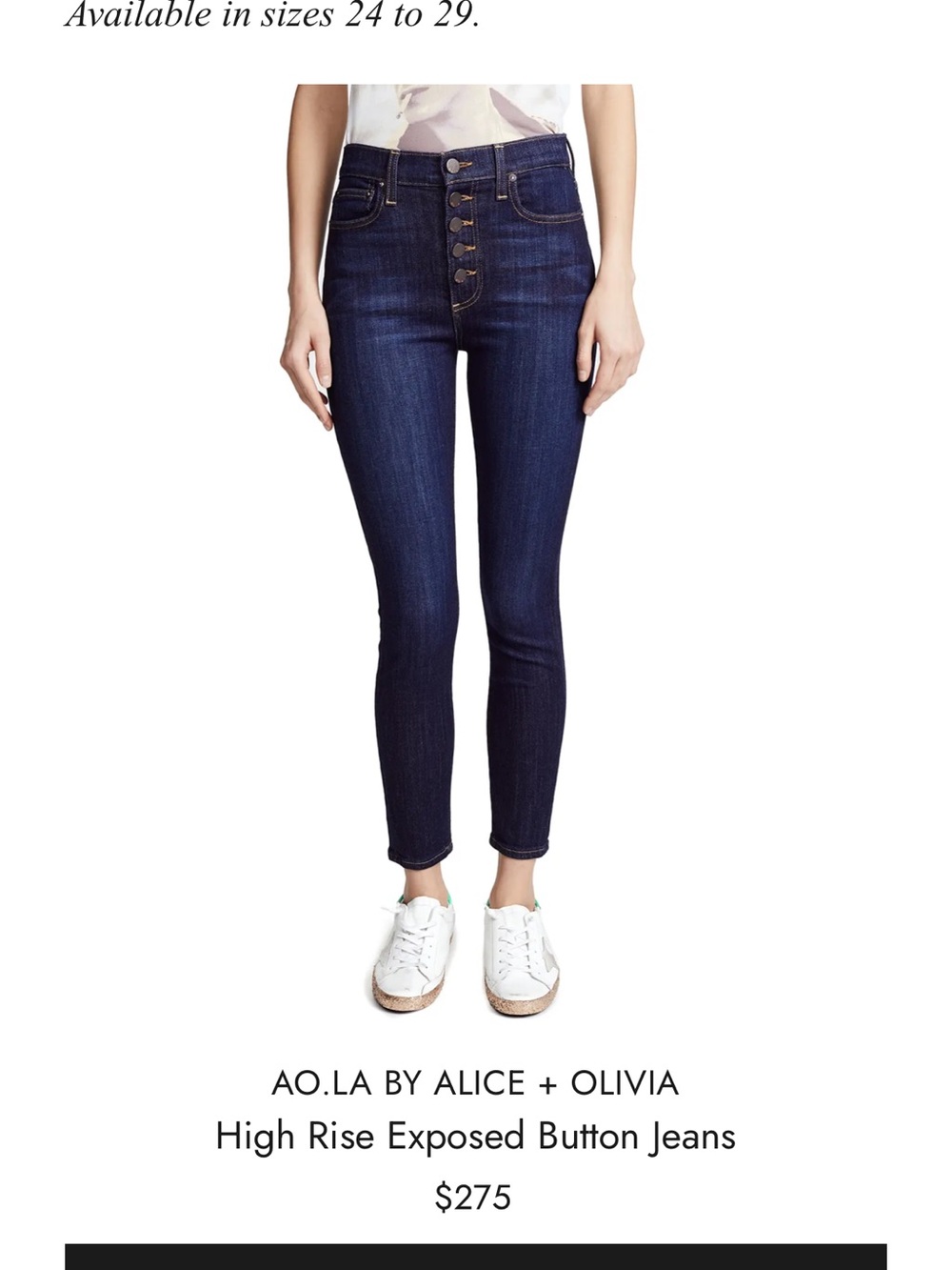 Alice + Olivia Dark Indigo High-Rise Exposed Button Skinny Jeans 27 Worn Once